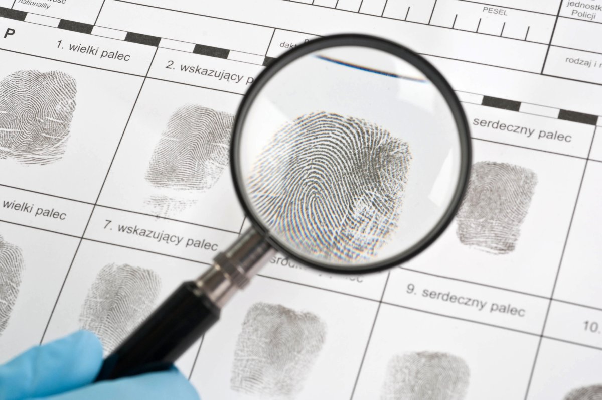 Fingerprints being analysed under a magnifying glass