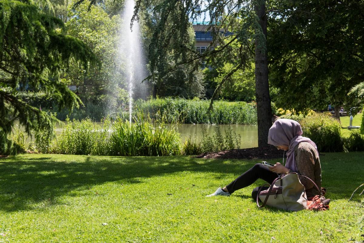 Student on campus grounds