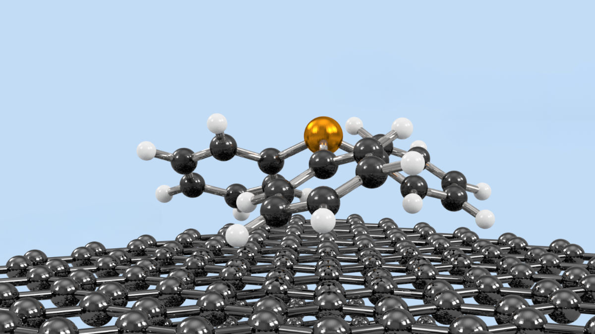 3d image of PPH3 molecule touching down on a graphite surface