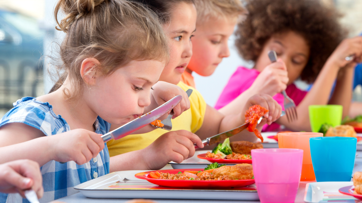 children eating a lunch at school