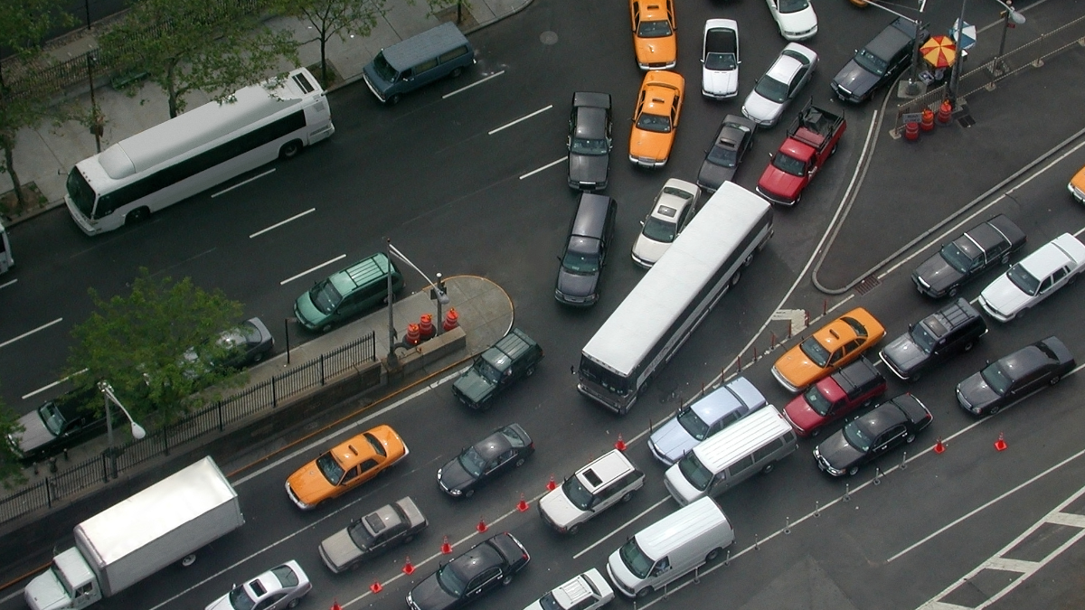 aerial view of a traffic jam