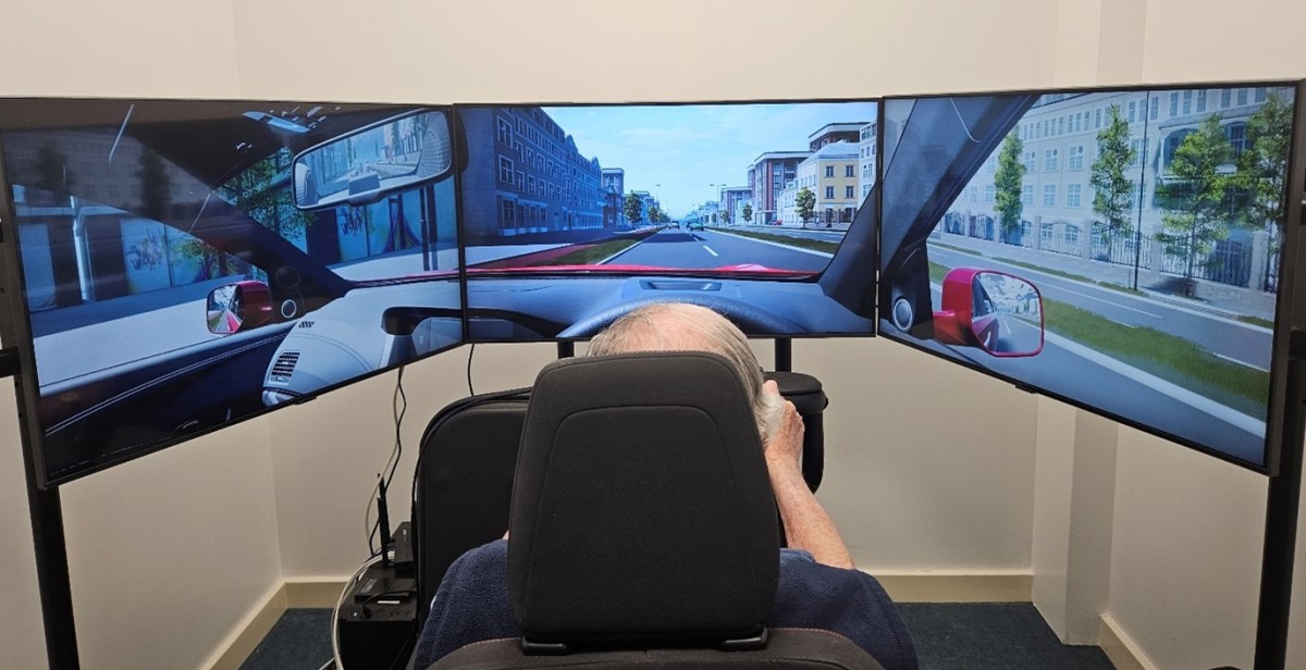 Older driver in car simulator