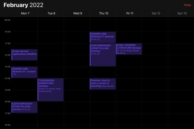 English Lit and Creative Writing timetable