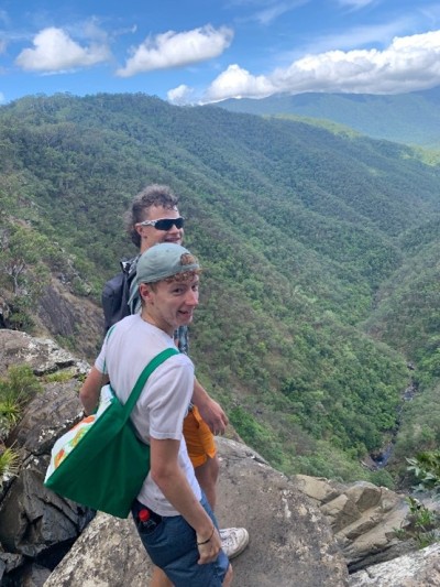 Economics student Edgar Crook with friend in Australian rainforest