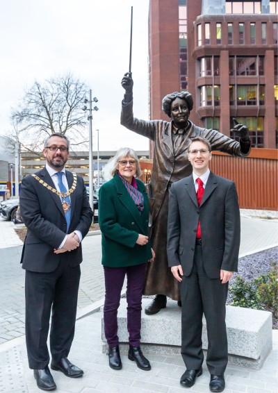 Chris Wiley and The Ethel Smyth statue in Woking