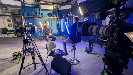 Professor Song being filmed in a studio