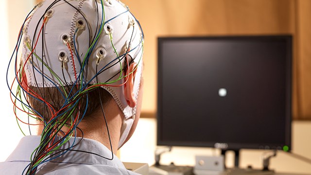 A subject in the EEG lab