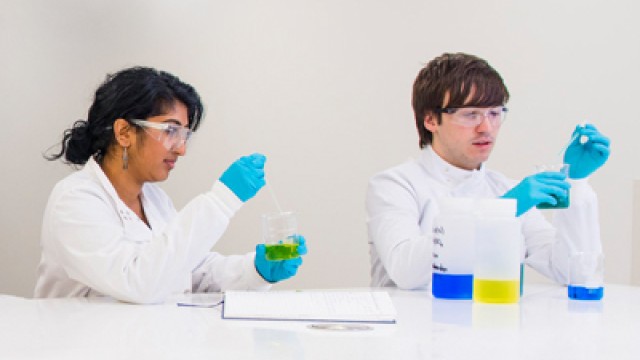 Chemistry students working in a lab