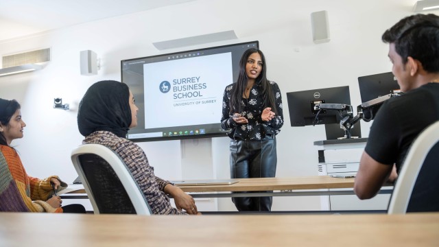 University of Surrey MBA lecturer in front of students