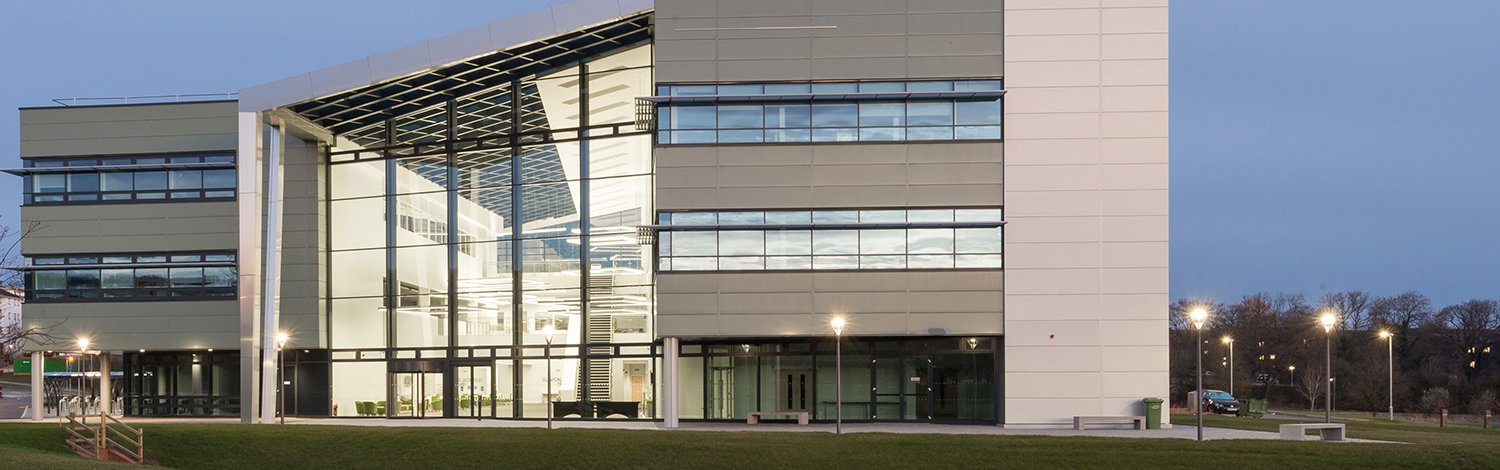 the Vet School building at dusk