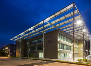 The Institute for Communication Systems building at night