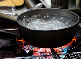 Pan on heated stove