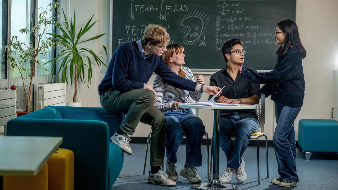 Maths students gathered in classroom