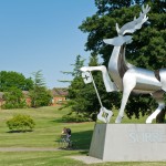 Photograph of the Surrey Stag statue on campus
