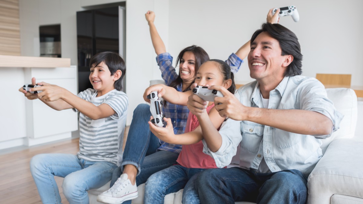 A family playing videogames together