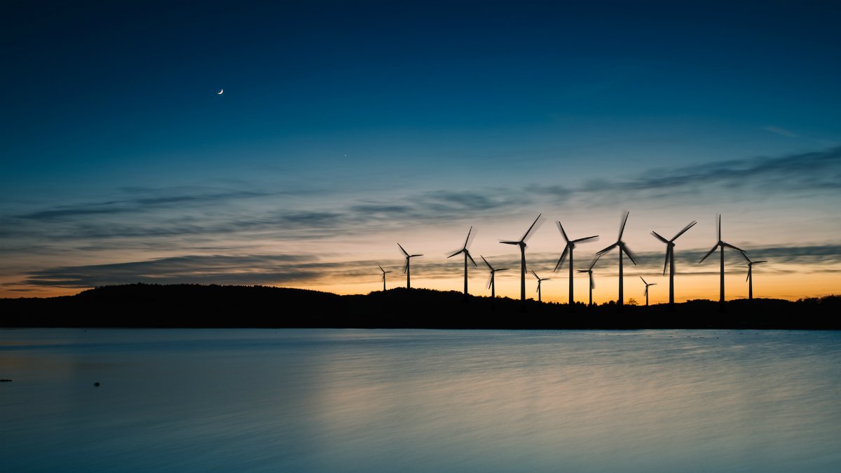 Wind turbines at sunset