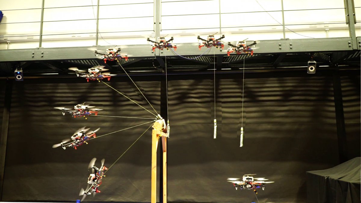 A drone perches to a tree branch with a specialised grapple.