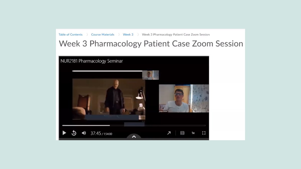 Screenshot of video playing during an online pharmacology lecture