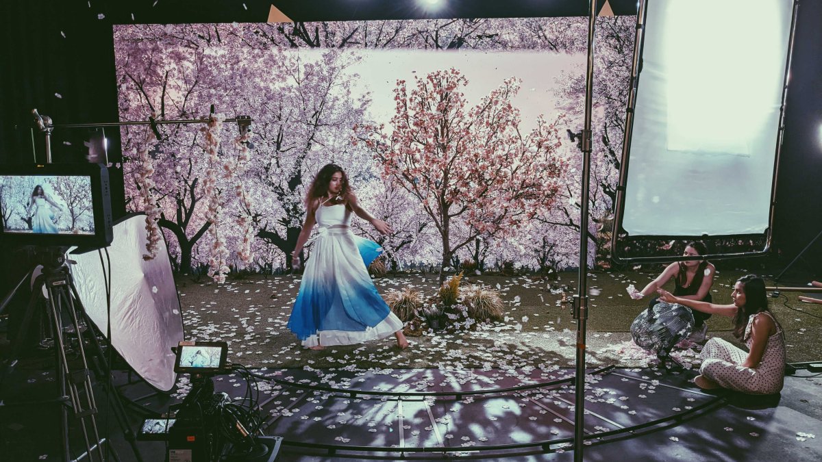 Among the cherry trees – virtual production filming at Surrey