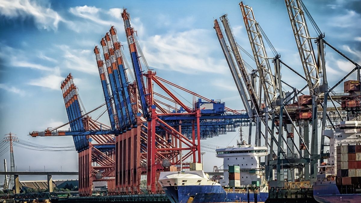 Picture looking at Hamburg Port shipping docks