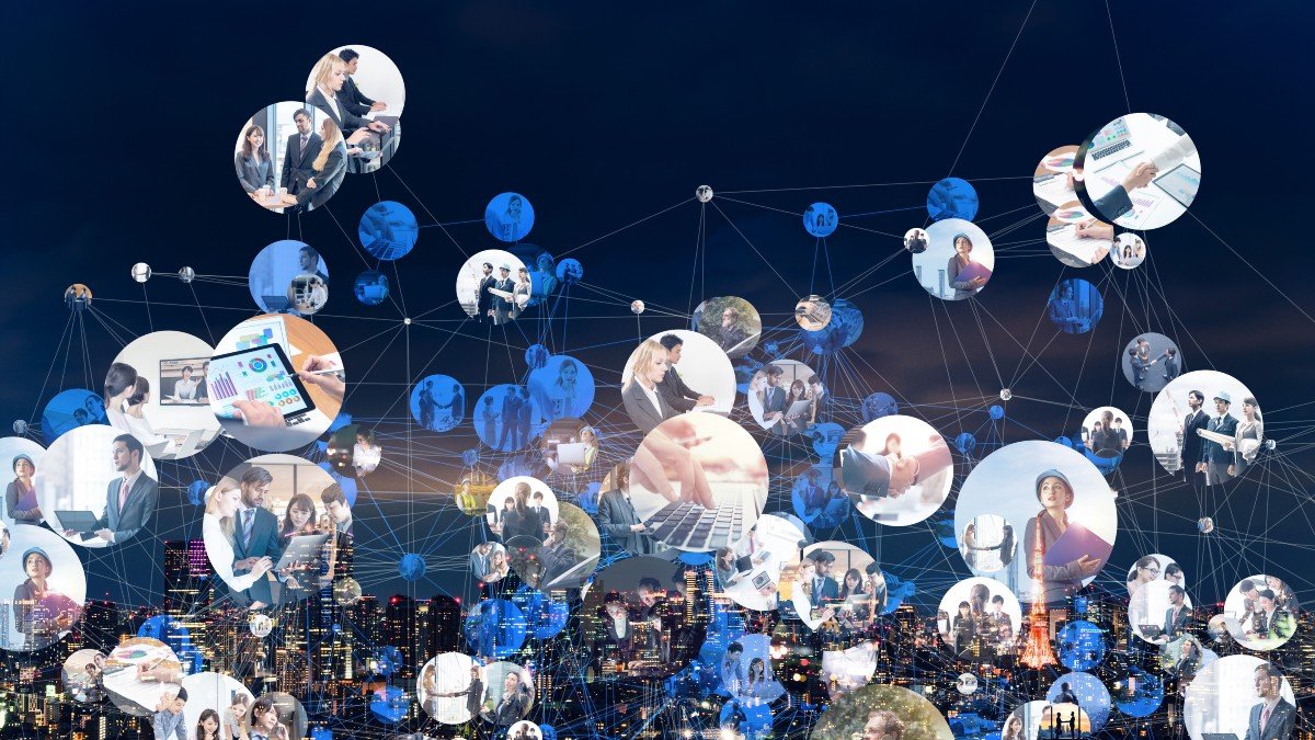 Abstract image of people in bubbles showing activity across the world