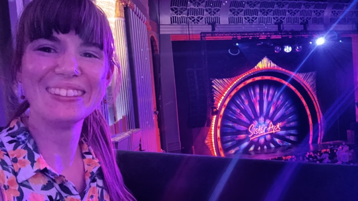 Jessica in a selfie photograph in the theatre at Sister Act.