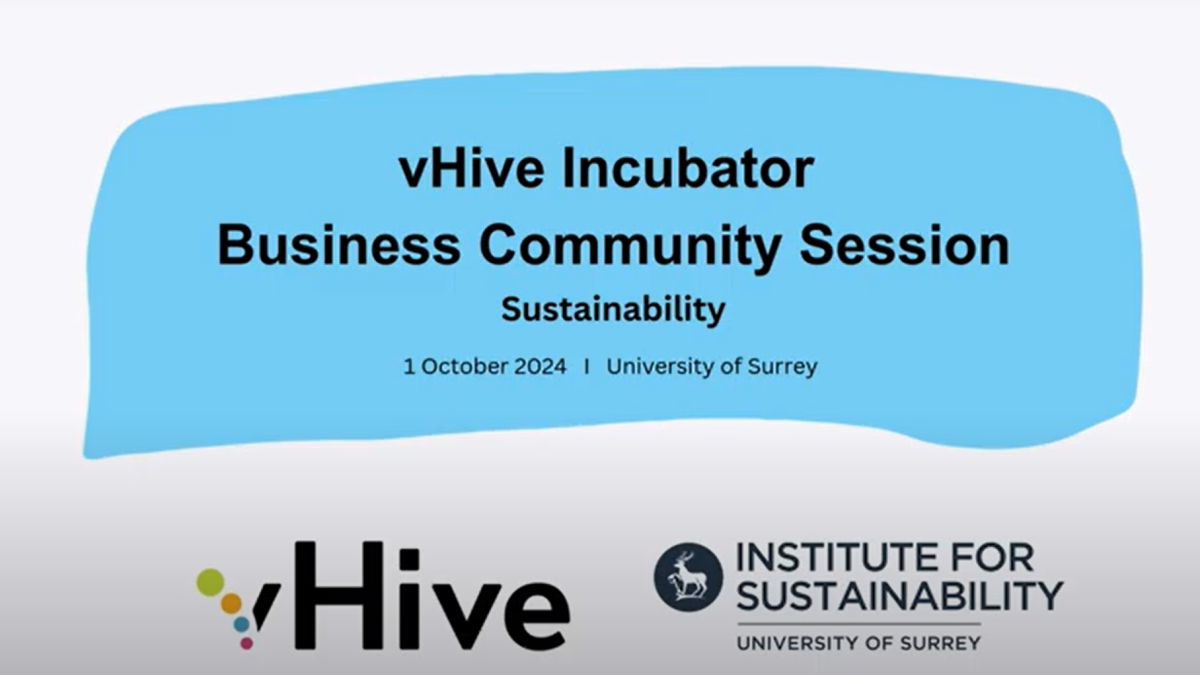 Video thumbnail: vHive Incubator Business Community Session: Sustainability - 1st October, University of Surrey