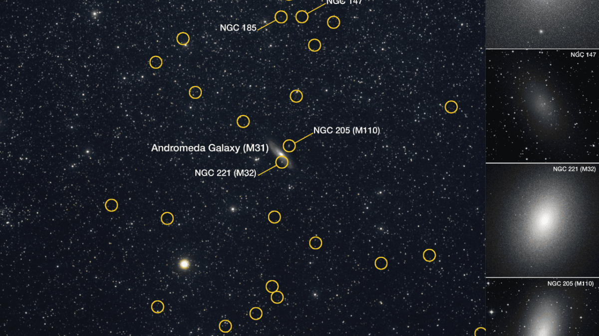 An image of Andromeda and its surrounding dwarf galaxies